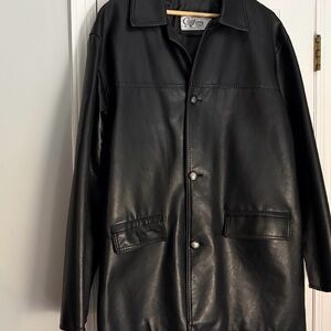 Moda Black Leather Shirt Jacket - Button-Front Lightweight Coat